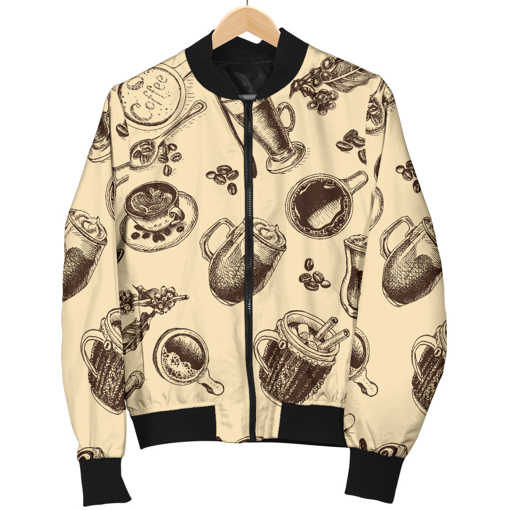 Coffee Pattern Print Design 05 Women's Bomber Jacket