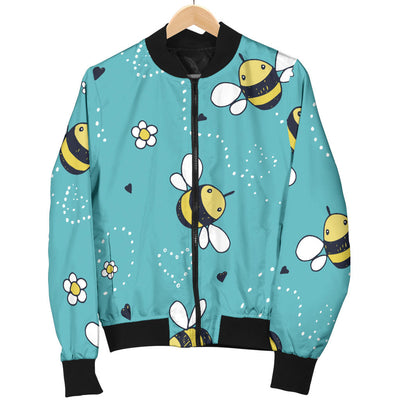 Bee Pattern Print Design BEE02 Women Bomber Jacket