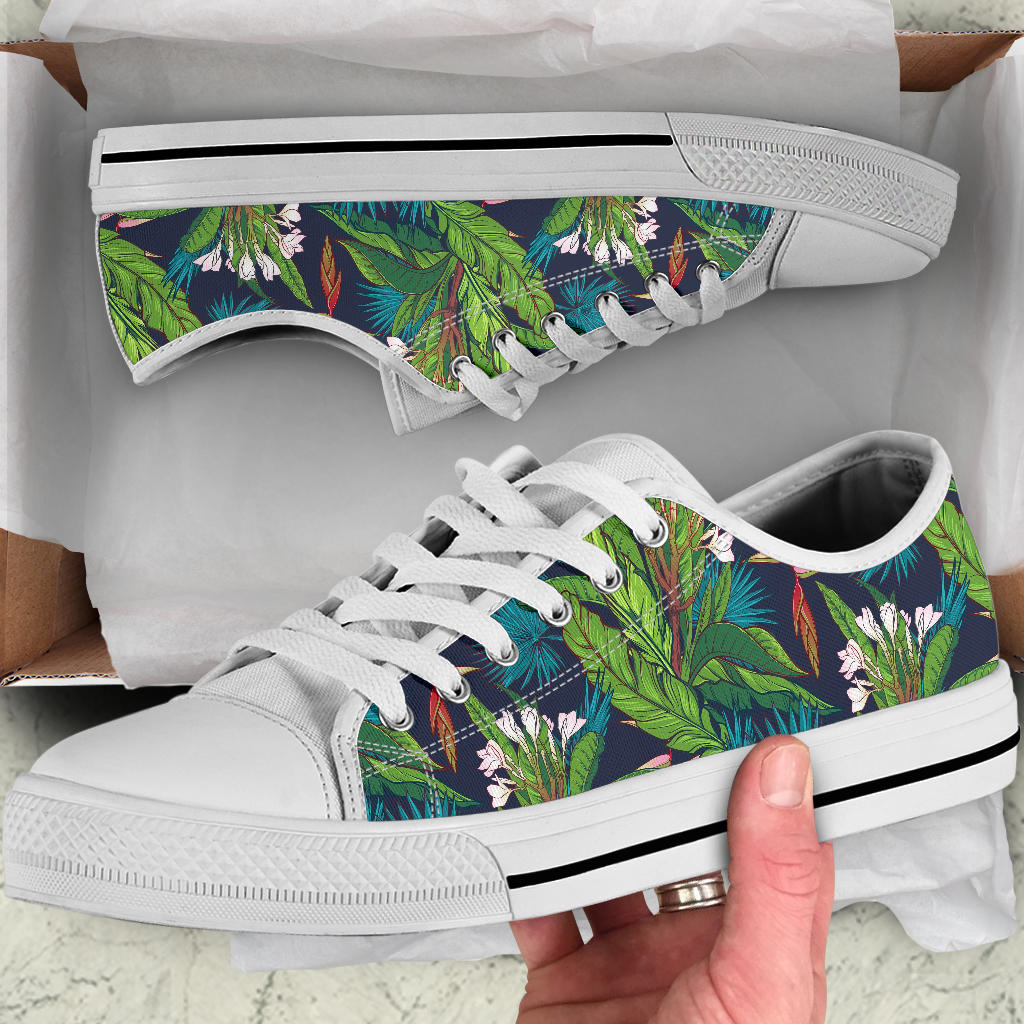 Rainforest Pattern Print Design RF01 White Bottom Low Top Shoes