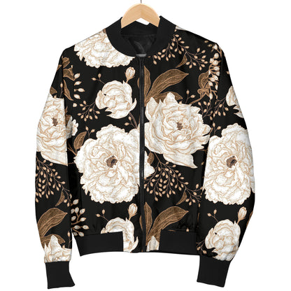Peony Pattern Print Design A02 Women's Bomber Jacket