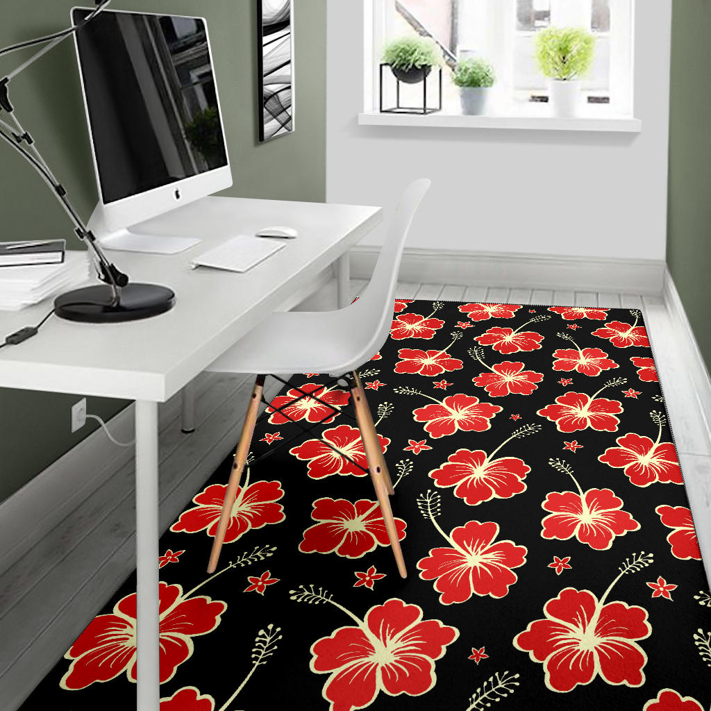 Red Hibiscus Pattern Print Design HB021 Area Rugs