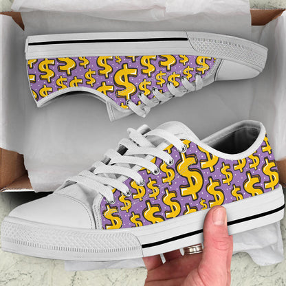 Dollar Pattern Print Design DO01 White Bottom Low Top Shoes