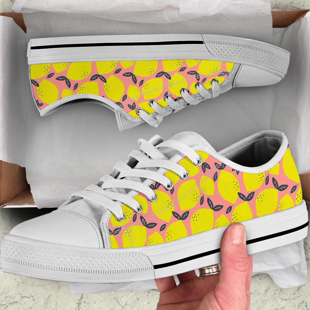 Lemon Pattern Print Design LM03 White Bottom Low Top Shoes