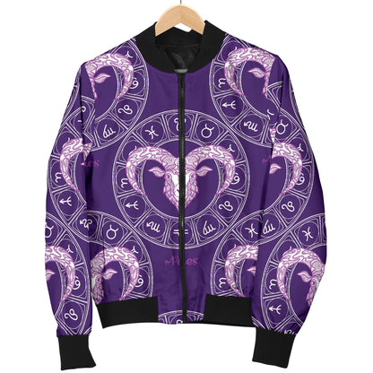 Aries Zodiac Pattern Print Design 02 Women's Bomber Jacket