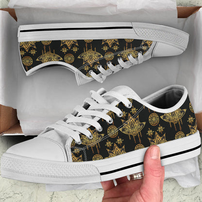 lotus Boho Pattern Print Design LO03 White Bottom Low Top Shoes
