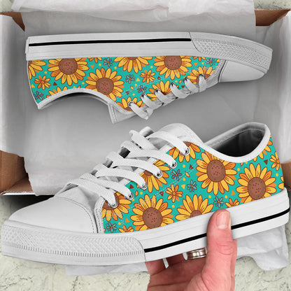 Sunflower Pattern Print Design SF013 White Bottom Low Top Shoes