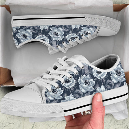 Anemone Pattern Print Design AM09 White Bottom Low Top Shoes