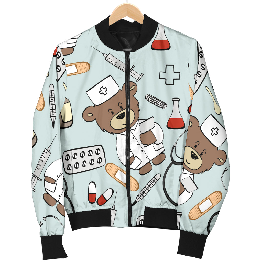 Nurse Bear Pattern Print Design A01 Women's Bomber Jacket
