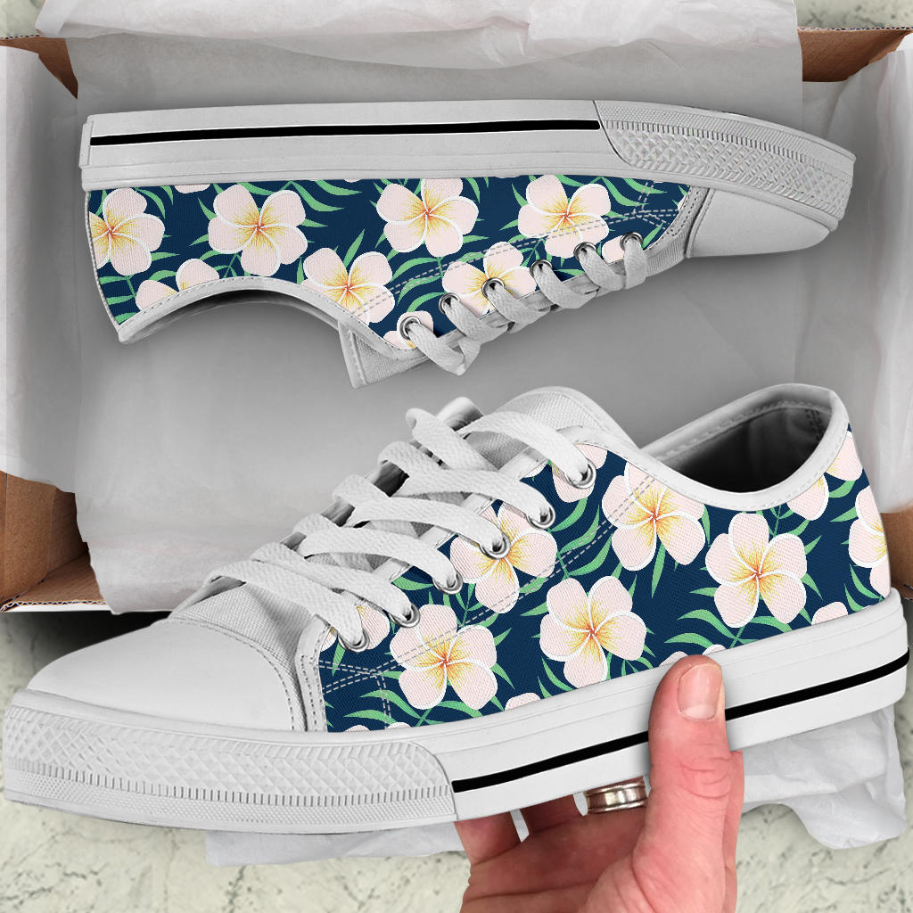 Pink Plumeria Pattern Print Design PM016 White Bottom Low Top Shoes