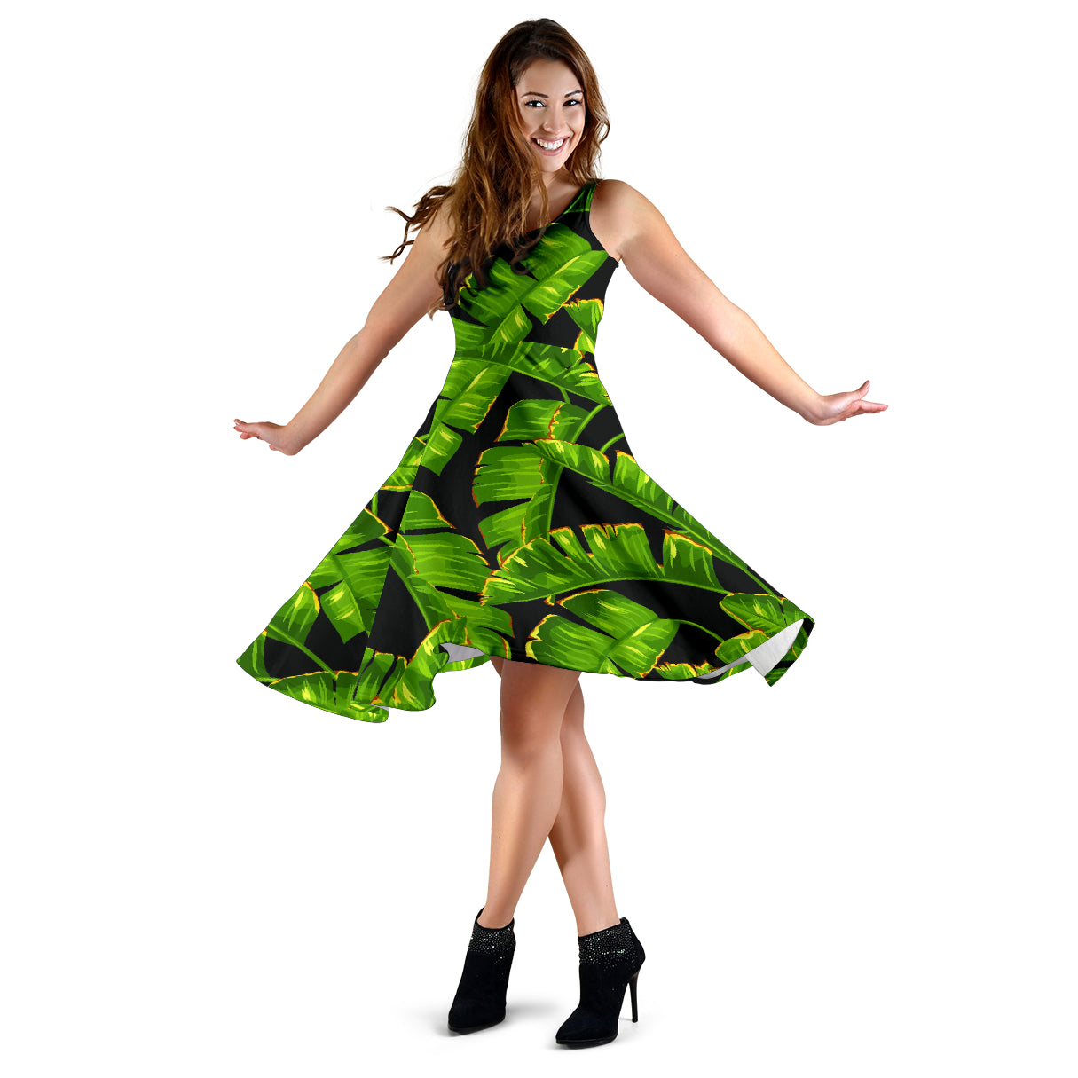 Banana Leaf Pattern Print Design BL06 Midi Dress
