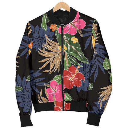 Hawaiian Themed Pattern Print Design H011 Women Bomber Jacket