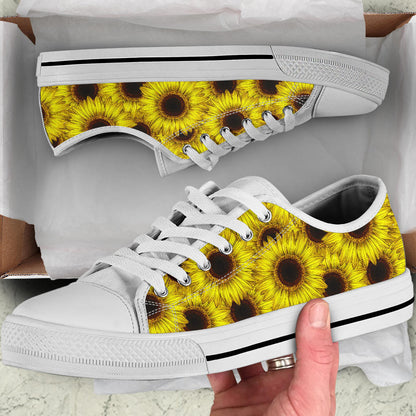 Sunflower Pattern Print Design SF011 White Bottom Low Top Shoes