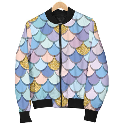 Mermaid Scales Pattern Print Design 05 Women's Bomber Jacket