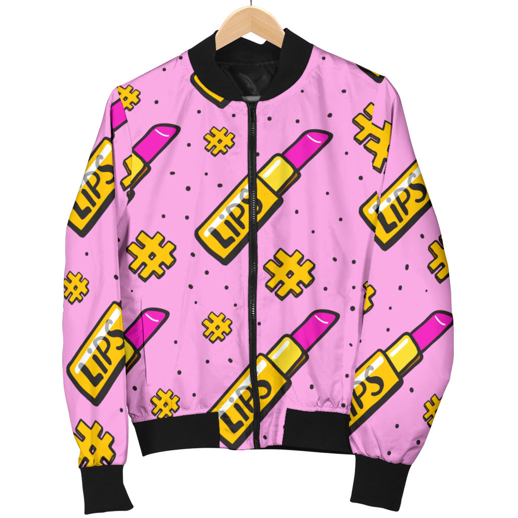 Lipstick Pattern Print Design LT03 Women Bomber Jacket
