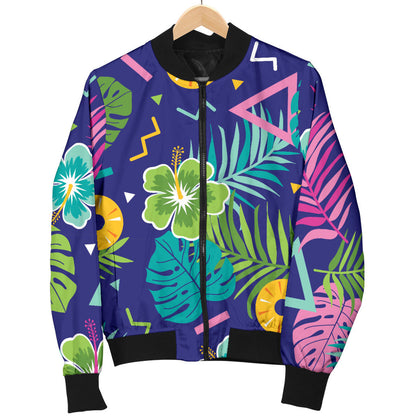 Hawaiian Themed Pattern Print Design H014 Women Bomber Jacket
