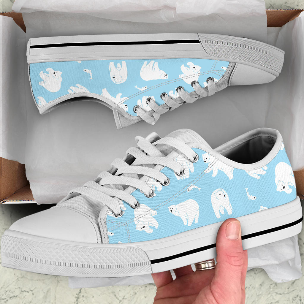Polar Bear Pattern Print Design PB01 White Bottom Low Top Shoes
