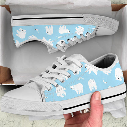 Polar Bear Pattern Print Design PB01 White Bottom Low Top Shoes