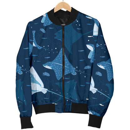 Manta Ray Pattern Print Design 02 Women's Bomber Jacket