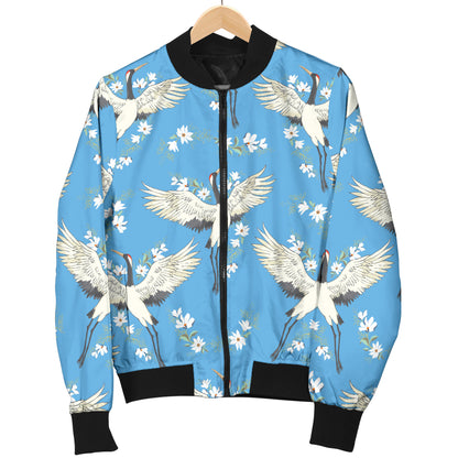 Crane Pattern Print Design 03 Women's Bomber Jacket