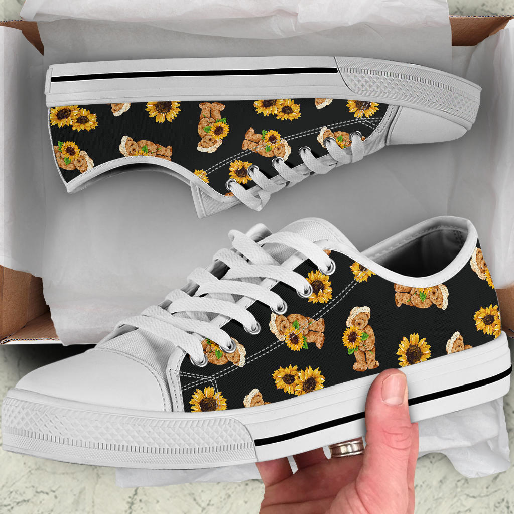 Sunflower Pattern Print Design SF016 White Bottom Low Top Shoes