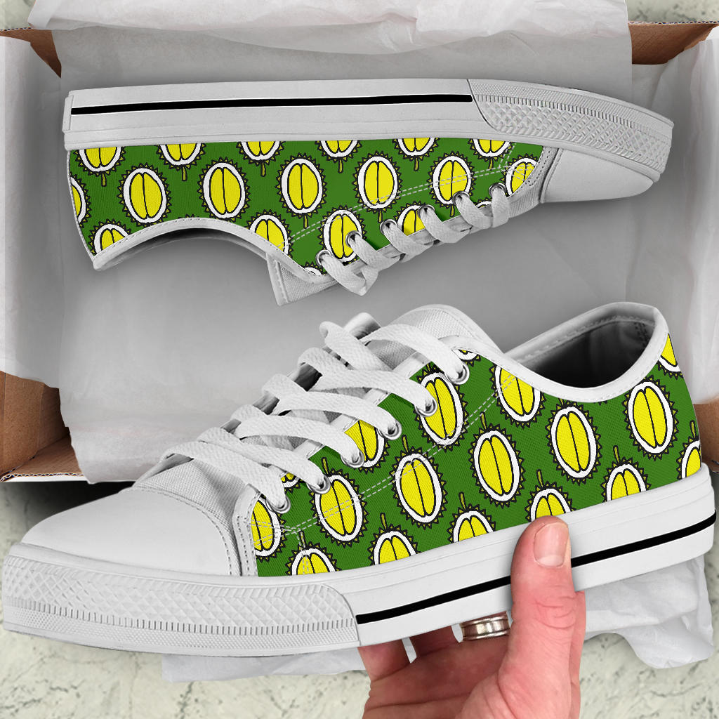 Durian Pattern Print Design DR01 White Bottom Low Top Shoes