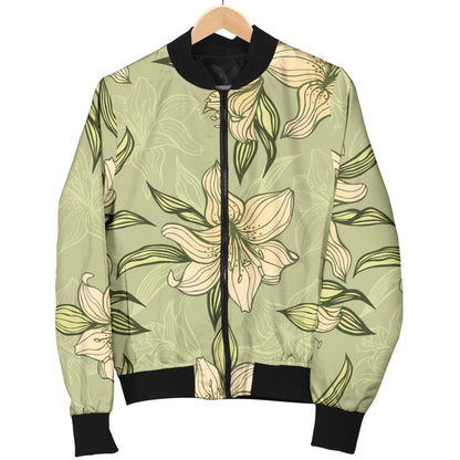 Lily Pattern Print Design LY06 Women Bomber Jacket