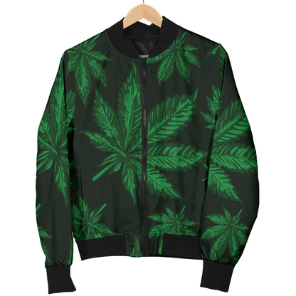 Pot Leaf Pattern Print Design A04 Women's Bomber Jacket