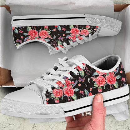Camellia Pattern Print Design CM03 White Bottom Low Top Shoes