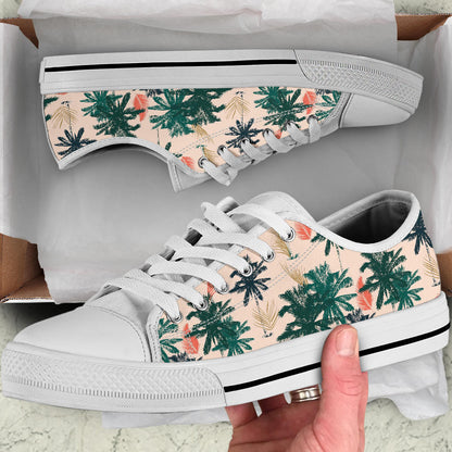 Palm Tree Pattern Print Design PT014 White Bottom Low Top Shoes
