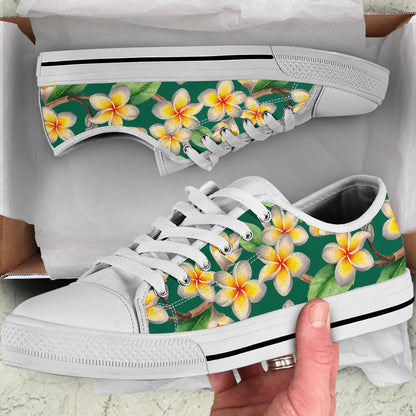 Plumeria Pattern Print Design PM07 White Bottom Low Top Shoes