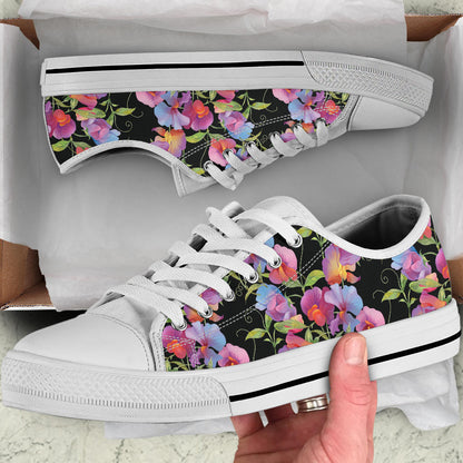Peony Pattern Print Design PE012 White Bottom Low Top Shoes