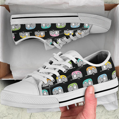 Camper Pattern Camping Themed No 2 Print White Bottom Low Top Shoes
