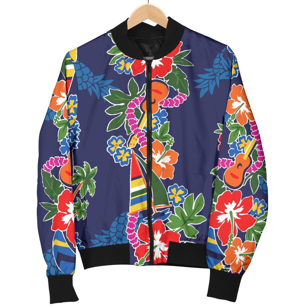 Hawaiian Themed Pattern Print Design H04 Women Bomber Jacket