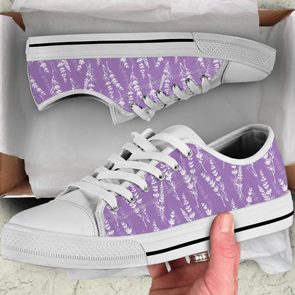 Lavender Pattern Print Design LV08 White Bottom Low Top Shoes