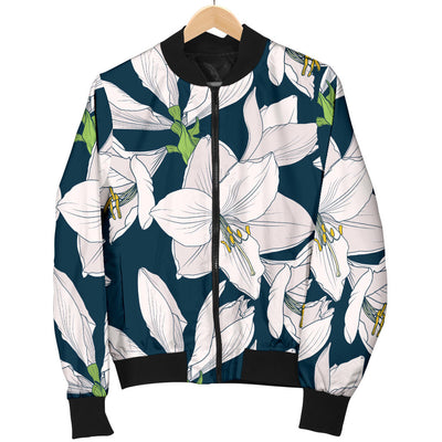 Amaryllis Pattern Print Design AL02 Women Bomber Jacket