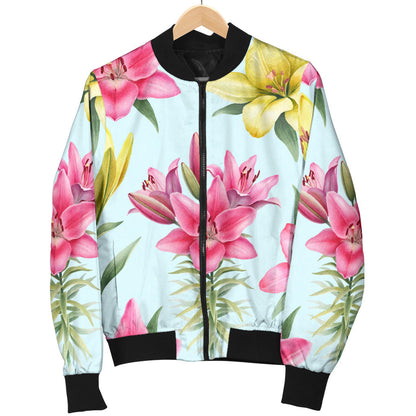 Lily Pattern Print Design LY010 Women Bomber Jacket