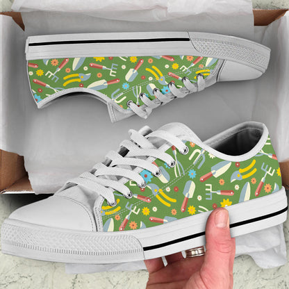 Gardening Pattern Print Design G06 White Bottom Low Top Shoes