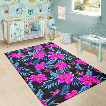 Neon Pink Hibiscus Pattern Print Design HB015 Area Rugs