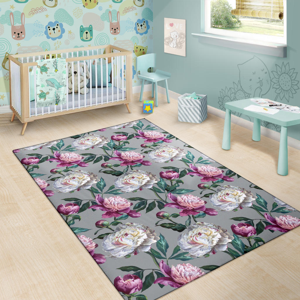 Peony Pattern Print Design PE01 Area Rugs