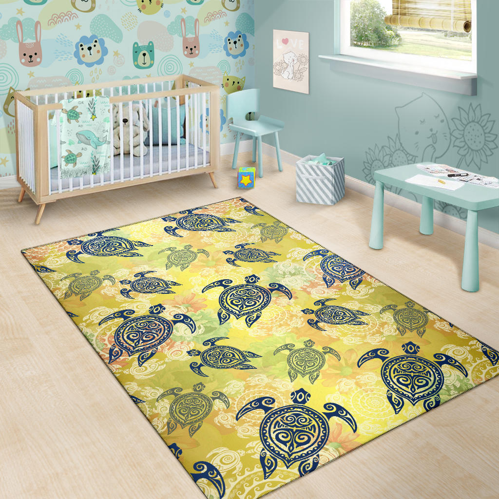 Hawaiian Turtle Tribal Design Print Area Rugs