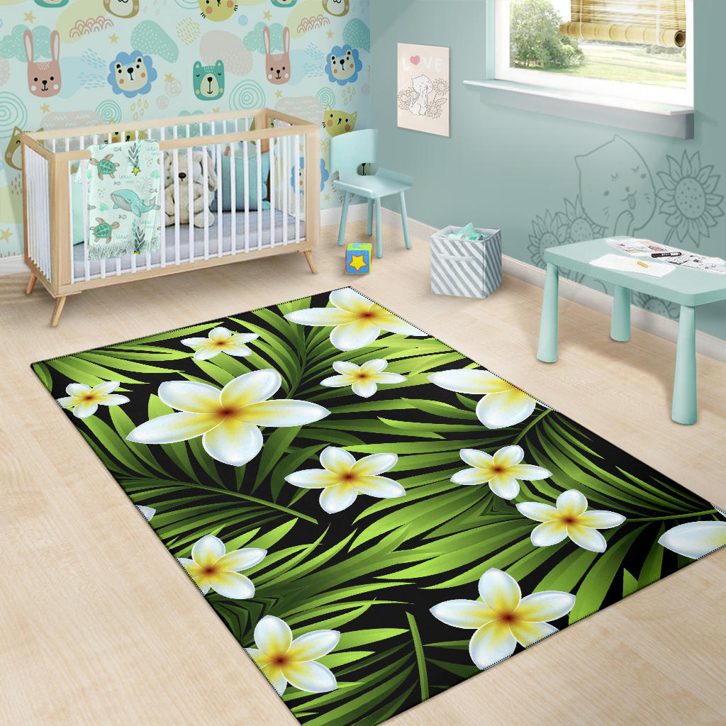 White Plumeria Pattern Print Design PM06 Area Rugs