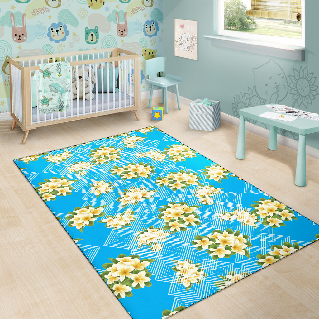 Yellow Plumeria Design Print Pattern Area Rugs