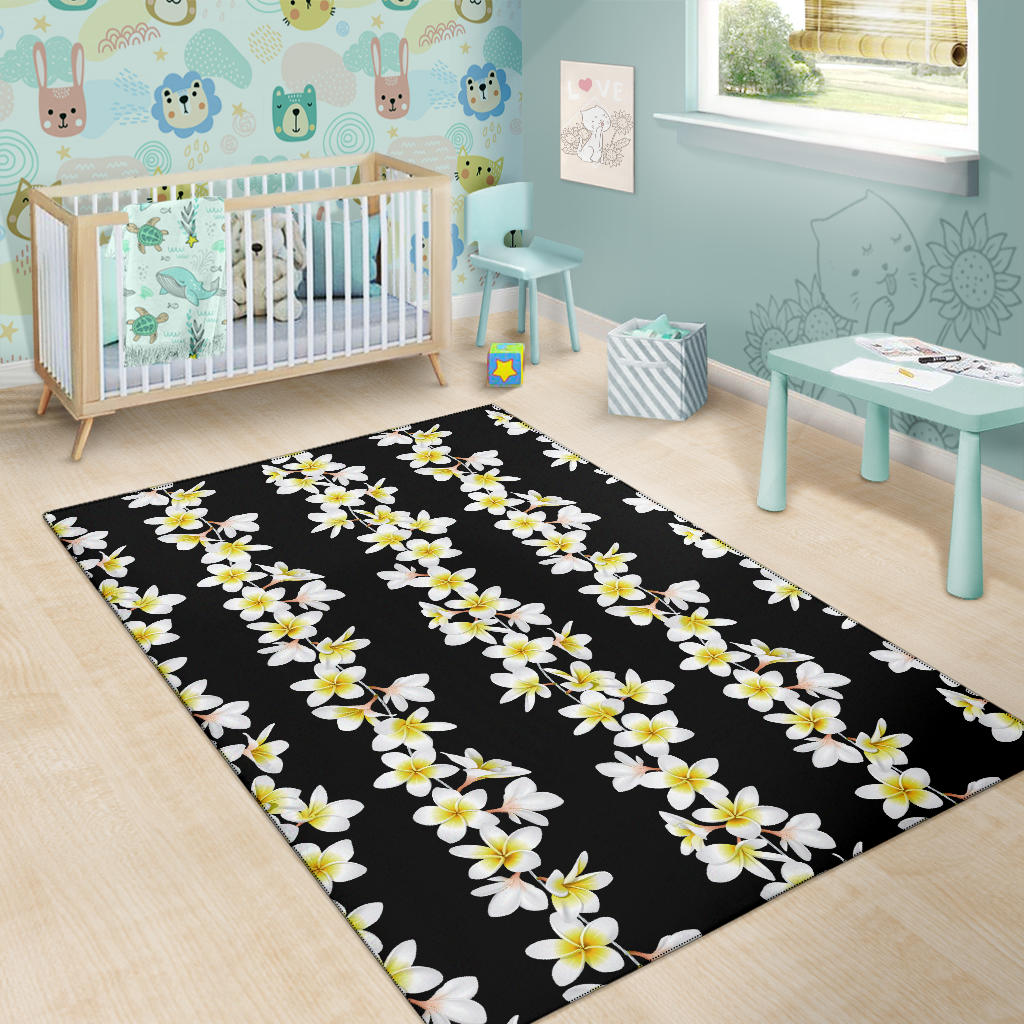White Plumeria Pattern Print Design PM08 Area Rugs