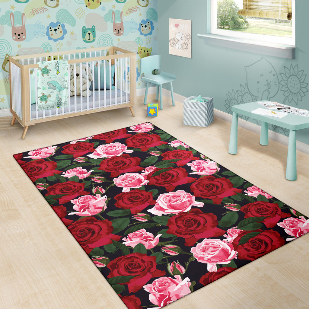 Rose Red Pink Pattern Print Design RO01 Area Rugs