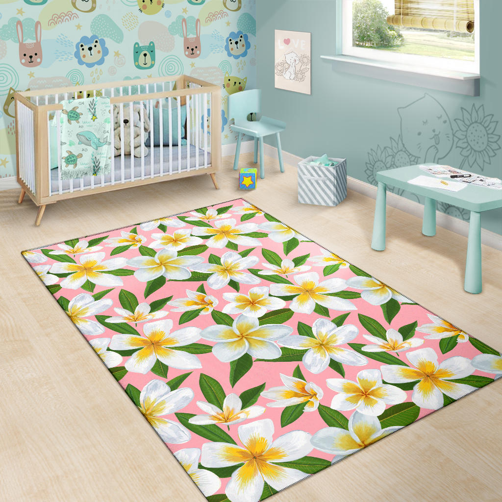 White Plumeria Pattern Print Design PM011 Area Rugs