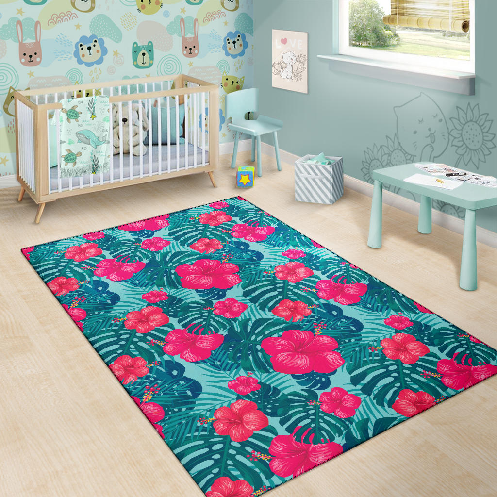 Red Hibiscus Pattern Print Design HB017 Area Rugs
