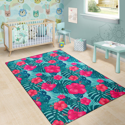 Red Hibiscus Pattern Print Design HB017 Area Rugs