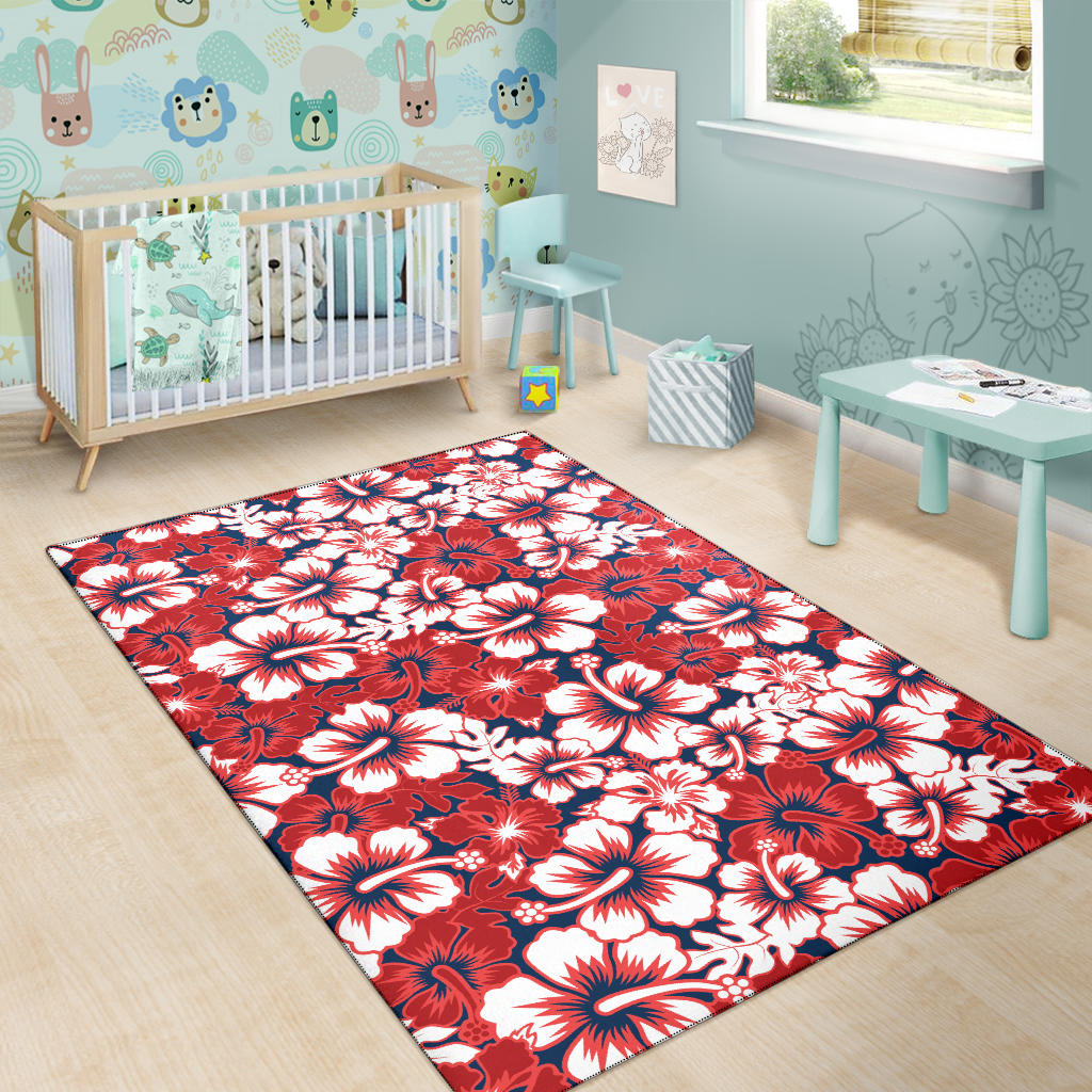 Red Hibiscus Pattern Print Design HB01 Area Rugs