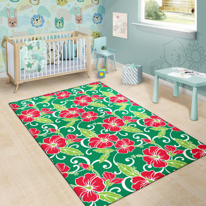 Red Hibiscus Pattern Print Design HB019 Area Rugs