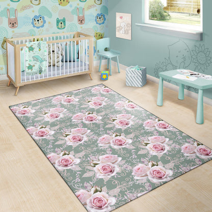 Rose White Pattern Print Design RO012 Area Rugs
